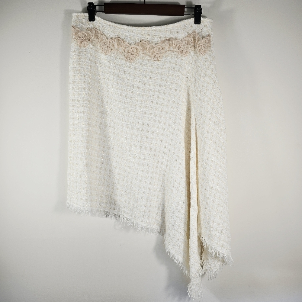 Vintage Paule Vasseur Elegant Tweed Cream Skirt Light Wait Size M - Picture 3 of 12